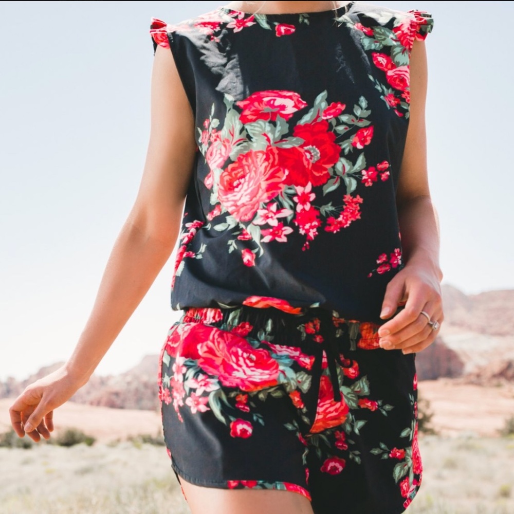 Albion Black and Red Floral Jumpsuit